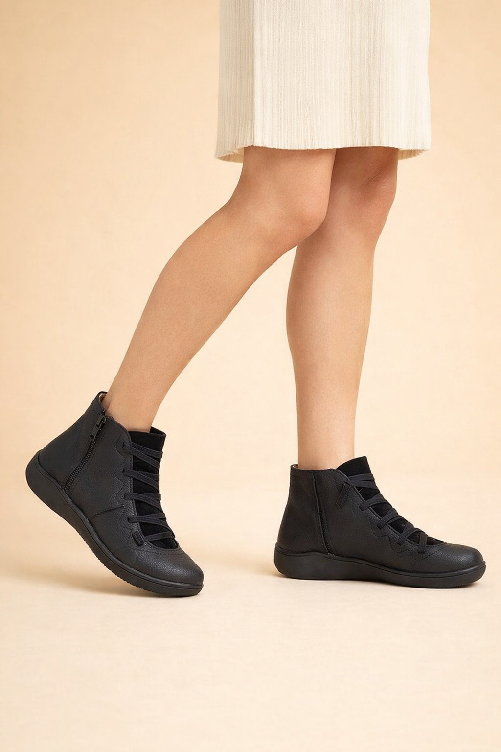 Women's brown ankle boots with low block heel and round toe