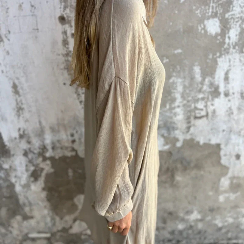 Women's light brown linen two piece set with breathable relaxed fit