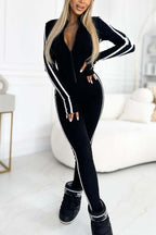 Women's black fitted stretch jumpsuit with sporty silhouette