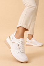Women's white hidden wedge sneakers with perforated lace-up upper