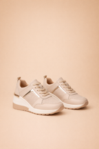 Women's white hidden wedge sneakers with perforated lace-up upper