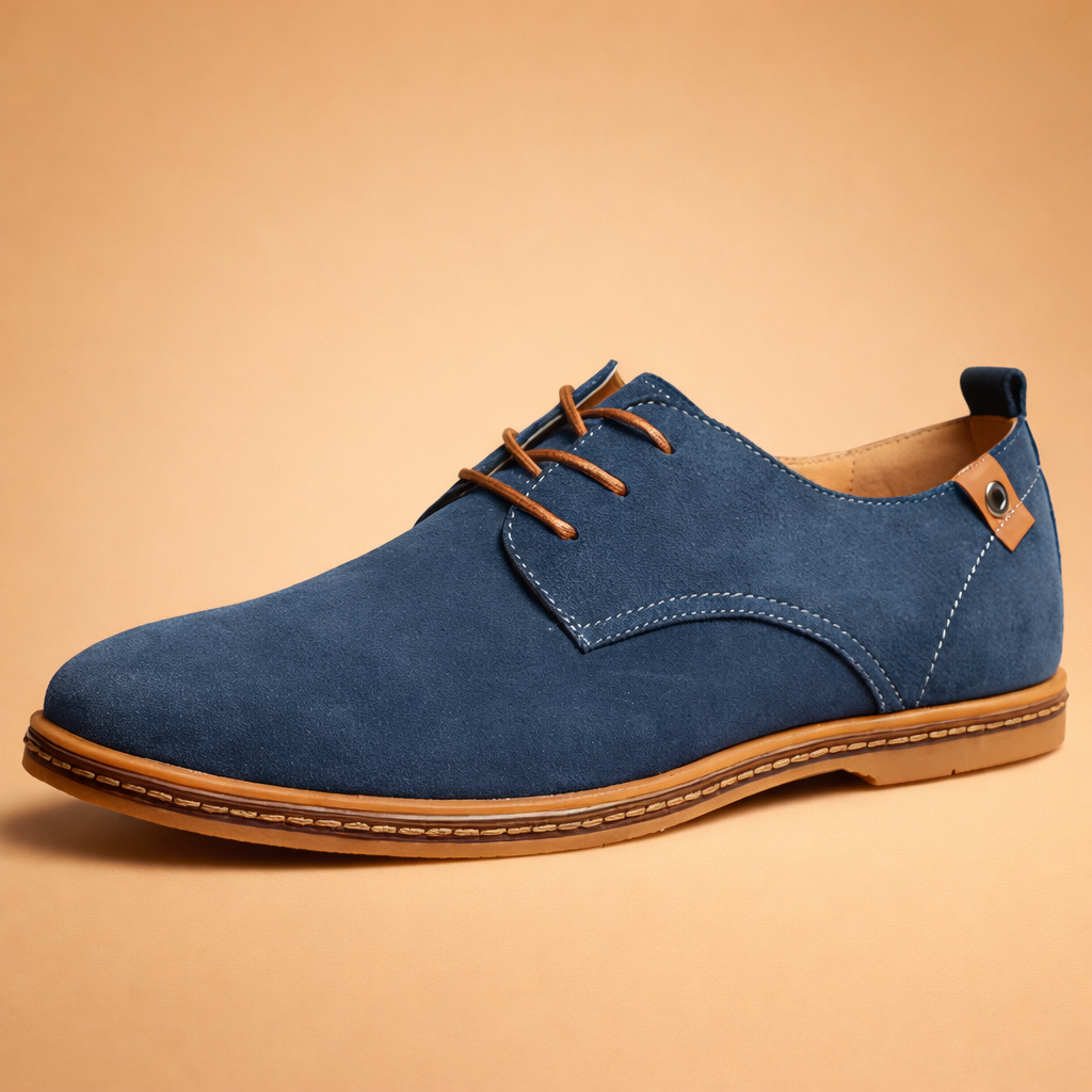 Men's blue vegan leather oxford shoes with closed lacing