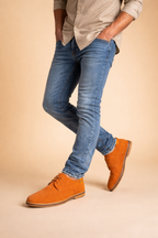 Men's blue vegan leather oxford shoes with closed lacing