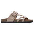 Women's green braided strap sandals with contoured cork footbed