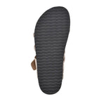 Women's green braided strap sandals with contoured cork footbed