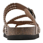 Women's green braided strap sandals with contoured cork footbed