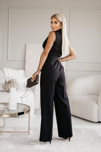 Women's white sleeveless v-neck jumpsuit with wide leg