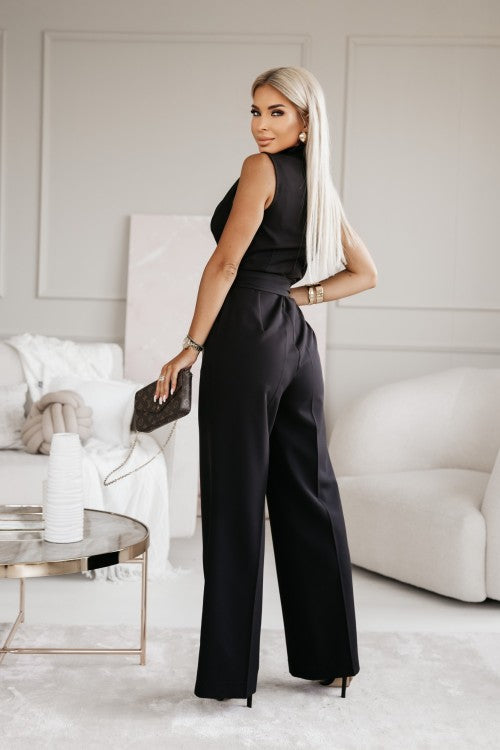 Women's white sleeveless v-neck jumpsuit with wide leg