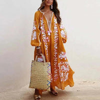 Natalia | Women's Boho Maxi Dress with Balloon Sleeves and Vintage Print