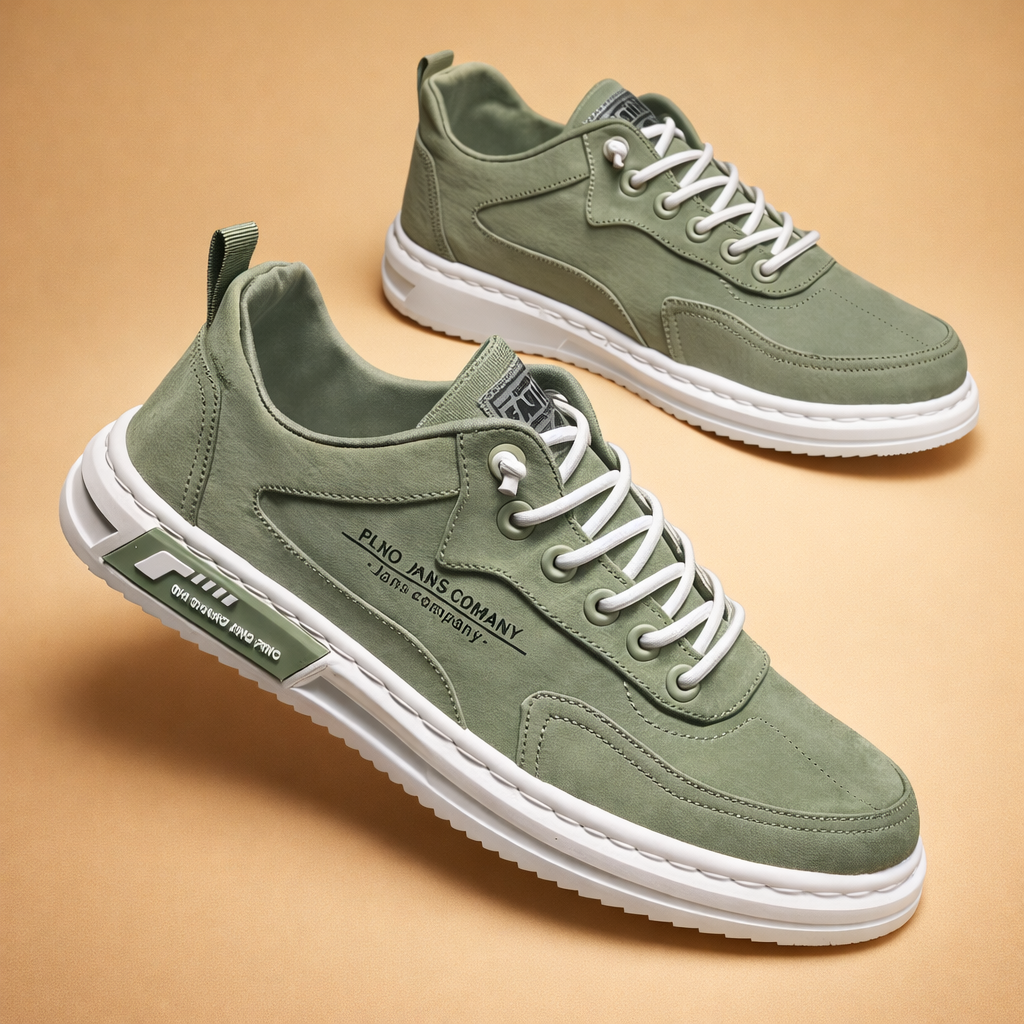 Men's green low-top street sneakers with lace-up front