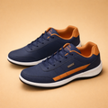 Men's blue casual lace-up sneakers with cushioned sole