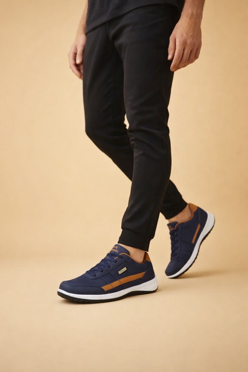 Men's blue casual lace-up sneakers with cushioned sole