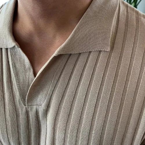 Men's light brown ribbed cotton t-shirt with mesh panel detail