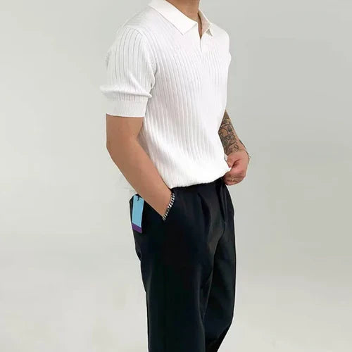 Men's light brown ribbed cotton t-shirt with mesh panel detail