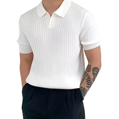 Men's light brown ribbed cotton t-shirt with mesh panel detail