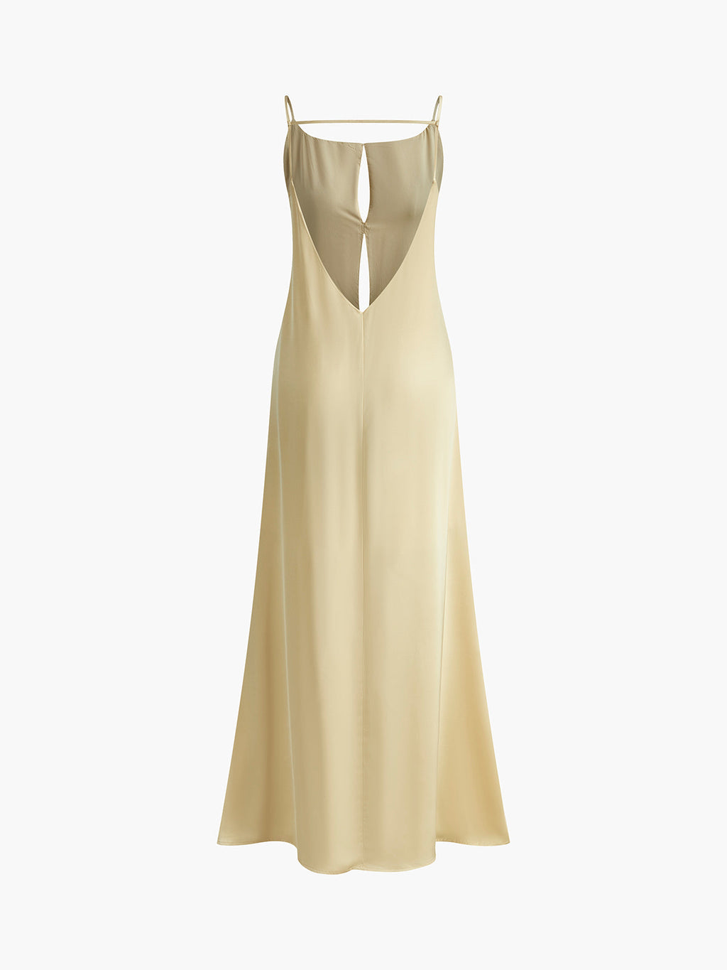 Women's light yellow satin slip maxi dress with fluid drape