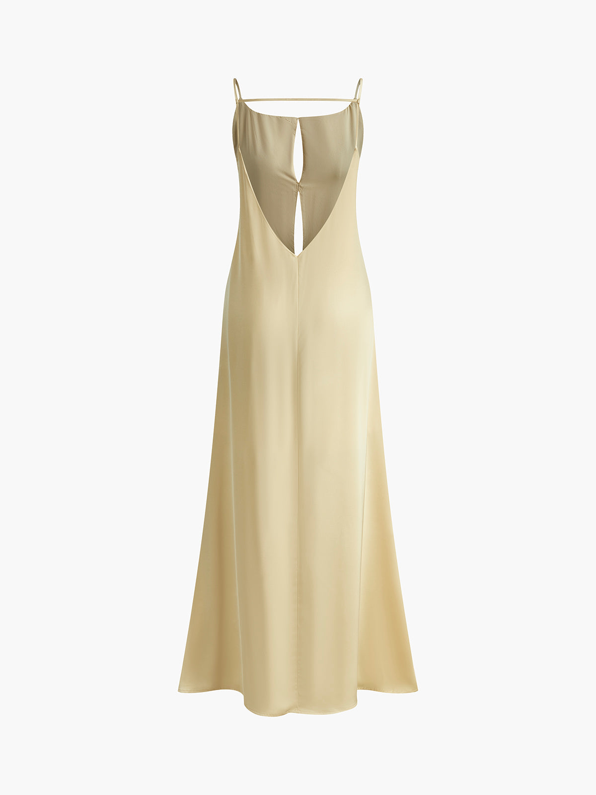 Women's light yellow satin slip maxi dress with fluid drape
