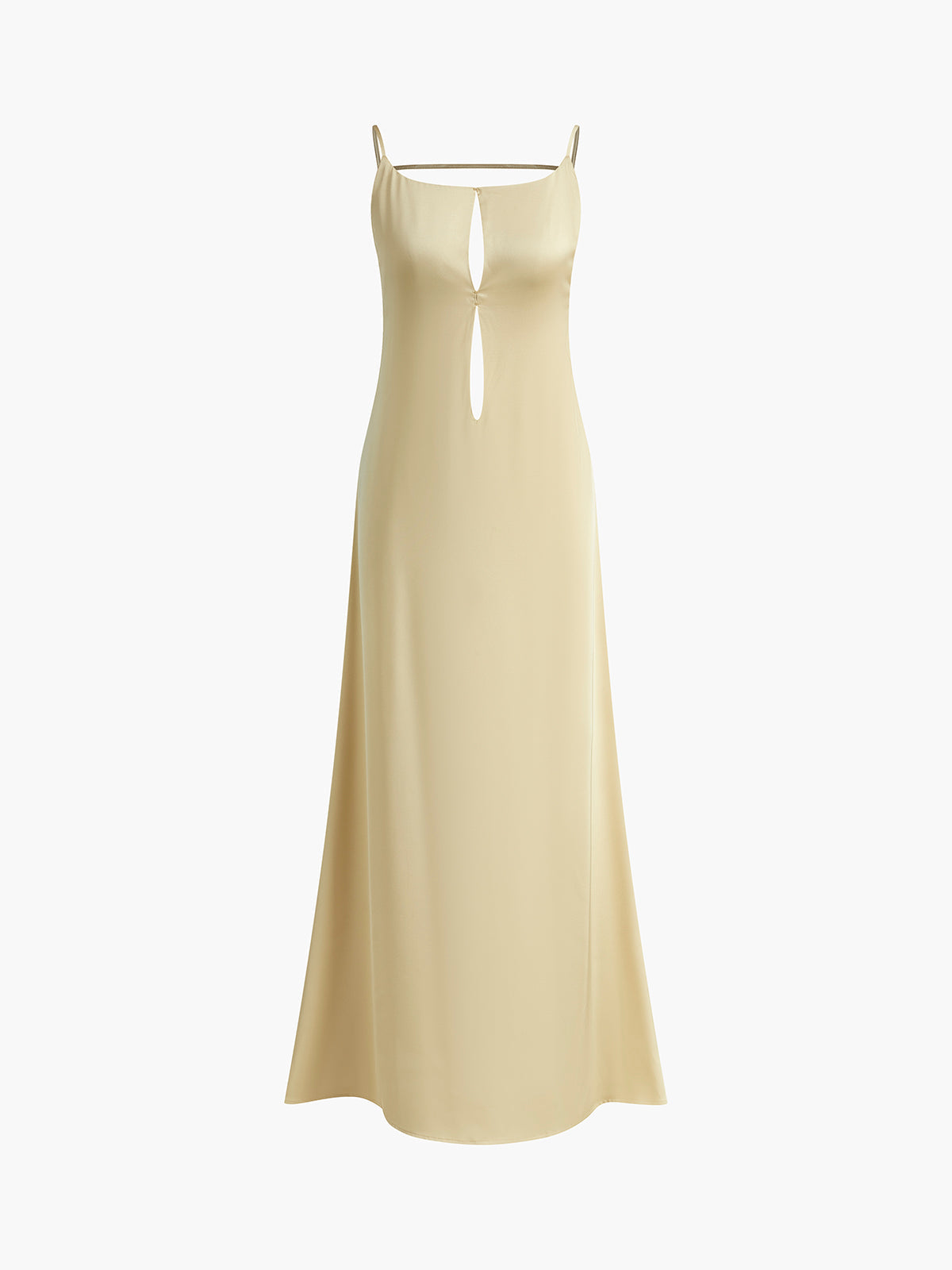 Women's light yellow satin slip maxi dress with fluid drape