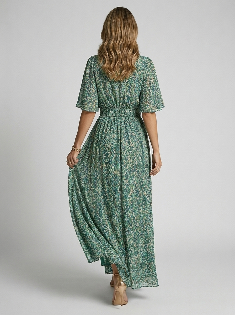 Women's floral maxi dress with deep v-neck and high side slit