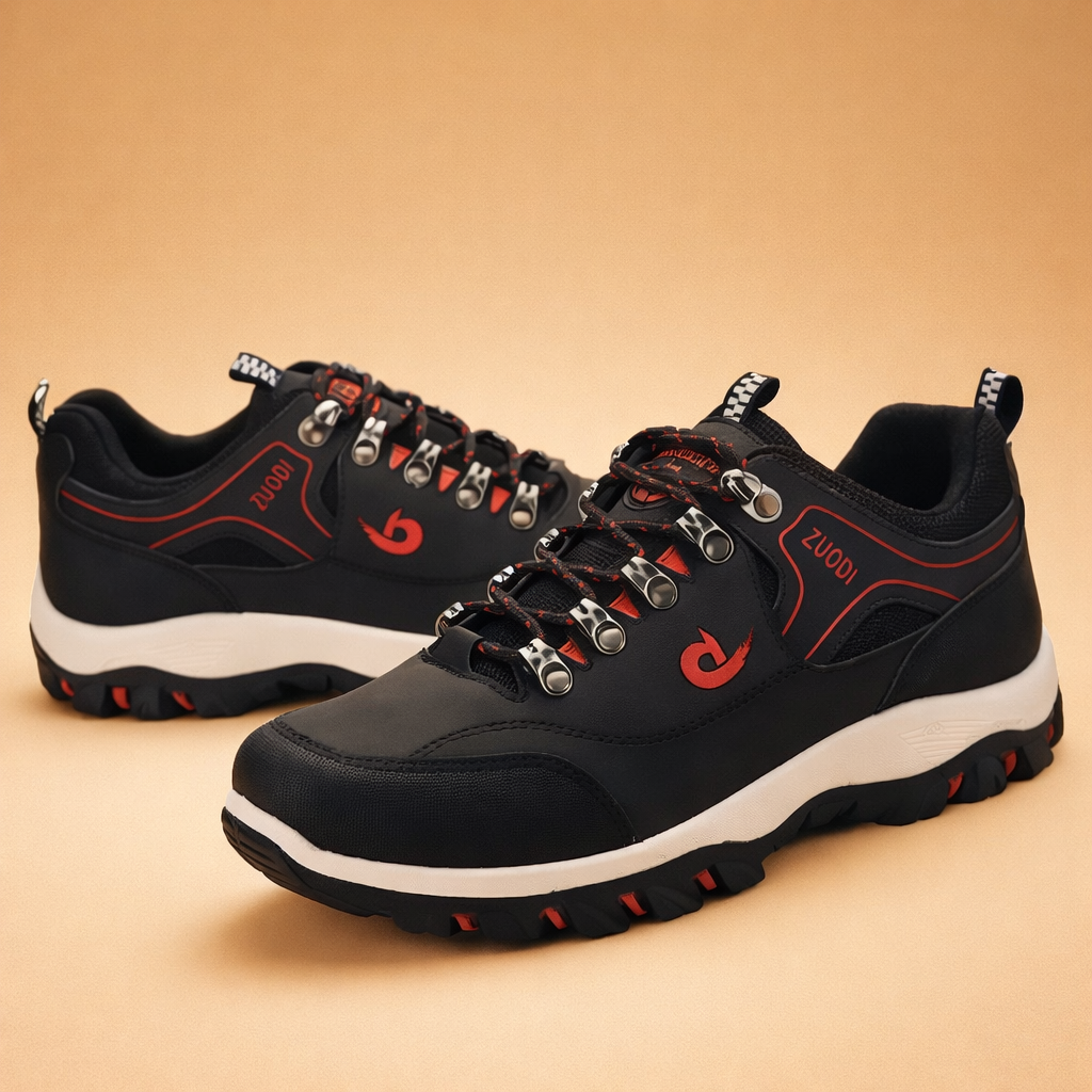 Men's grey all-terrain hiking shoes with reinforced toe cap