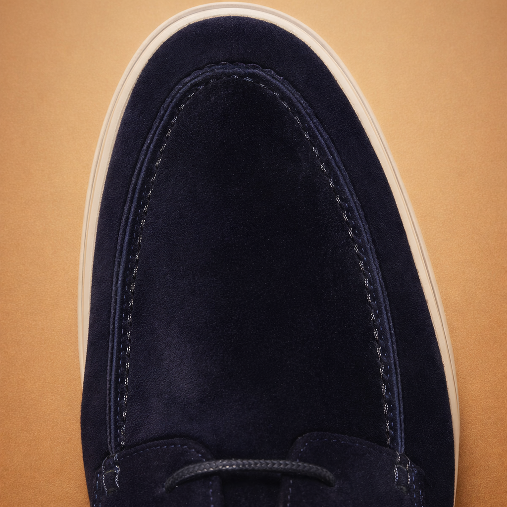 Men's blue vegan leather lace-up dress shoes with round toe