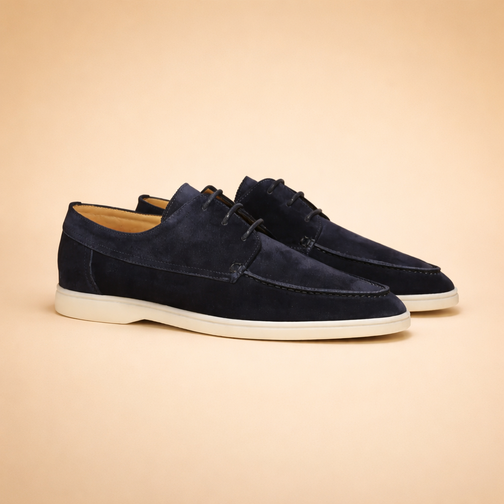 Men's blue vegan leather lace-up dress shoes with round toe