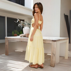 Women's red strapless maxi dress with fitted bodice