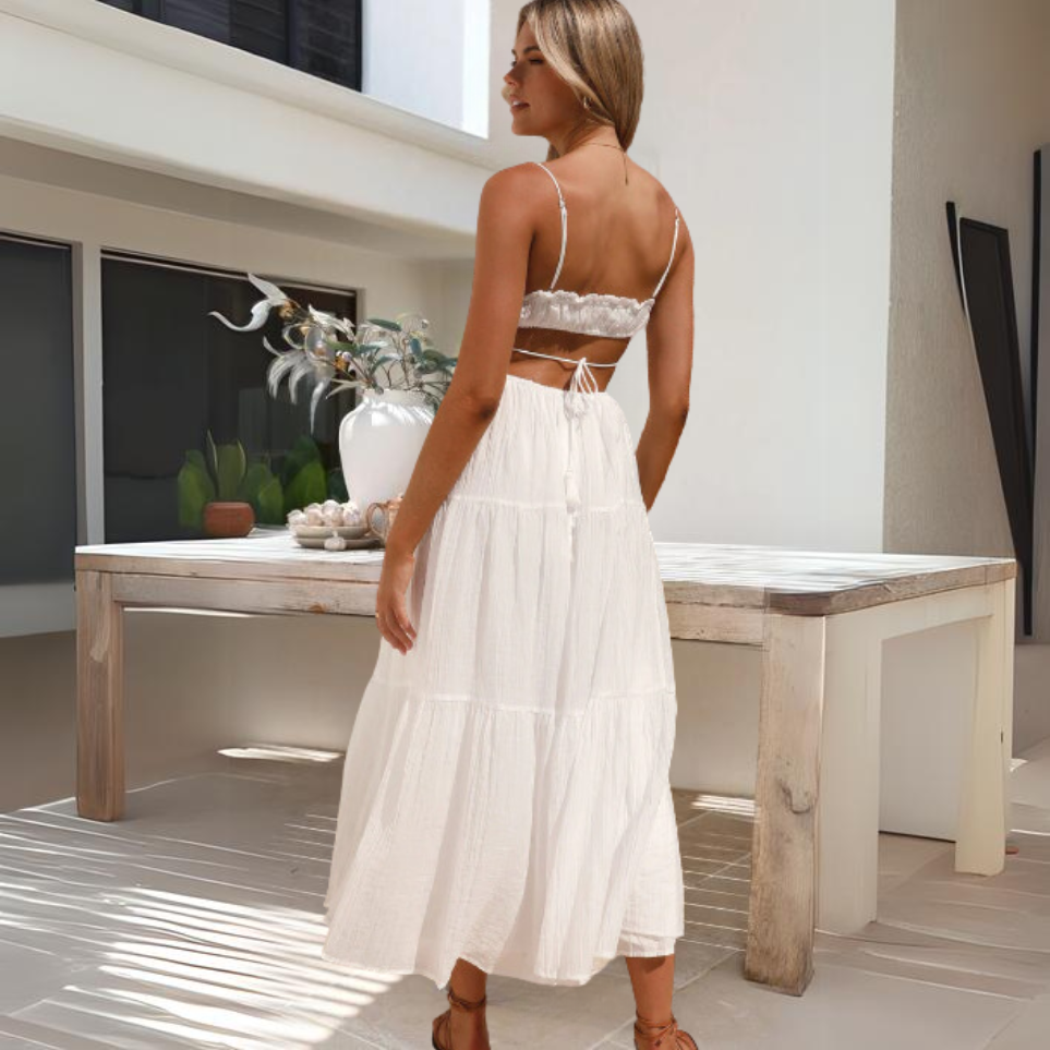 Women's rose strapless maxi dress with fitted bodice