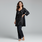 Women's red satin pyjama set with silky drape