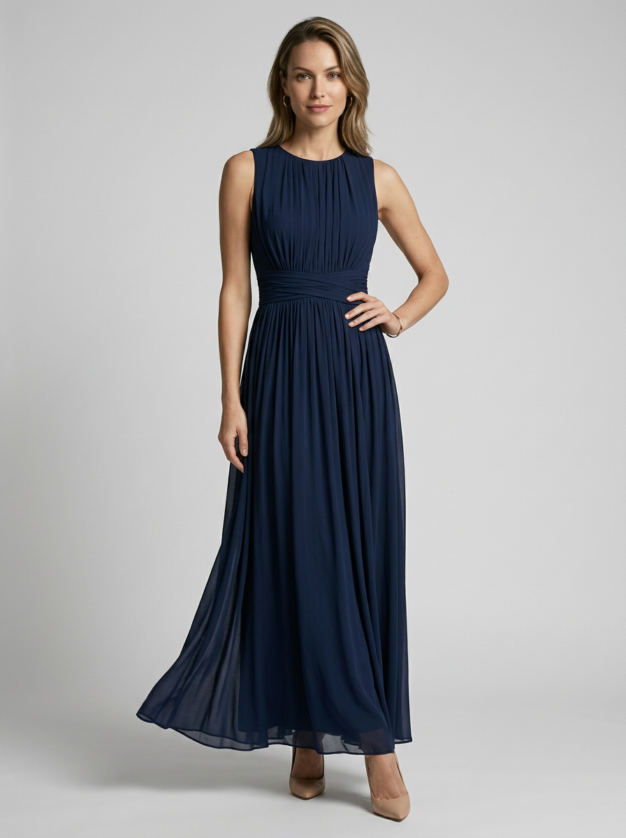 Women's yellow chiffon maxi dress with defined waist