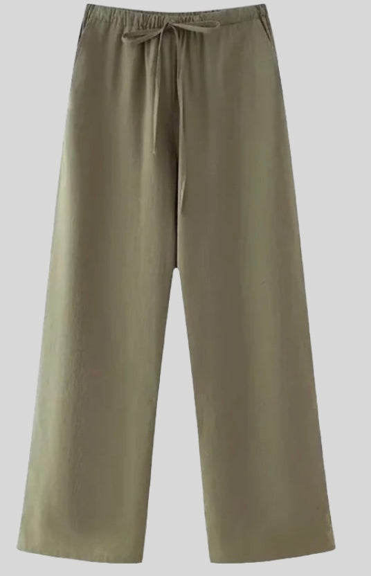 Women's khaki linen two piece set in natural tones