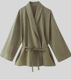 Women's khaki linen two piece set in natural tones