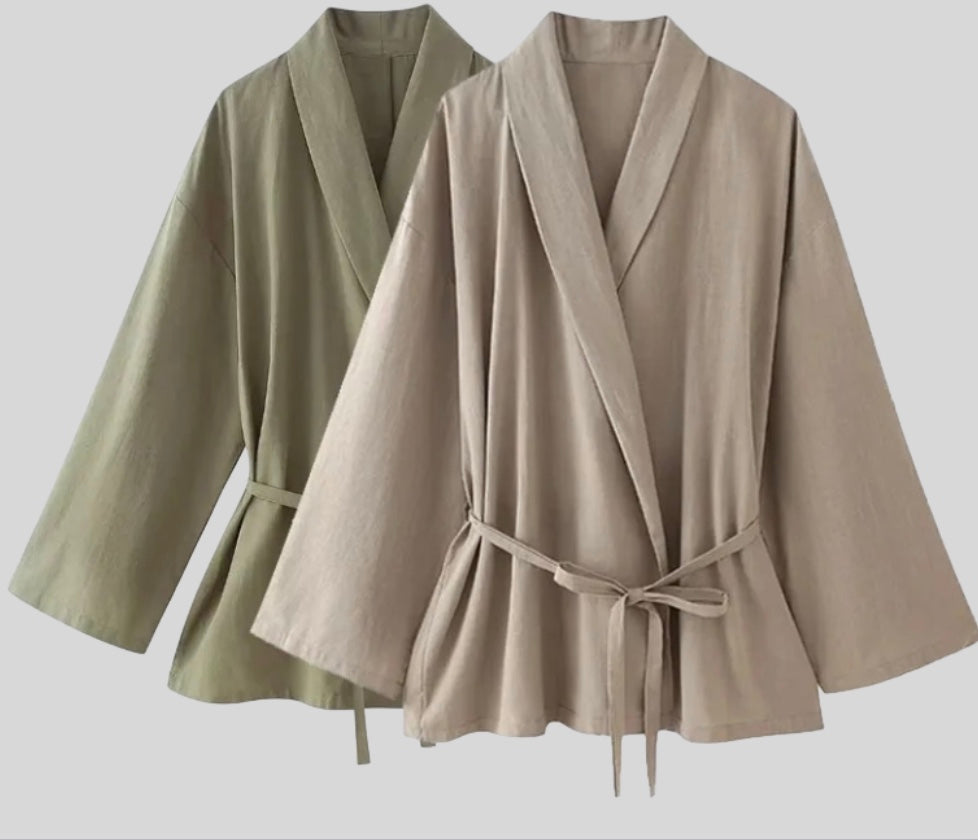 Women's black linen two piece set in natural tones