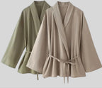 Women's black linen two piece set in natural tones