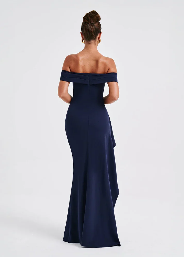 Women's pink off-shoulder maxi dress with side slit