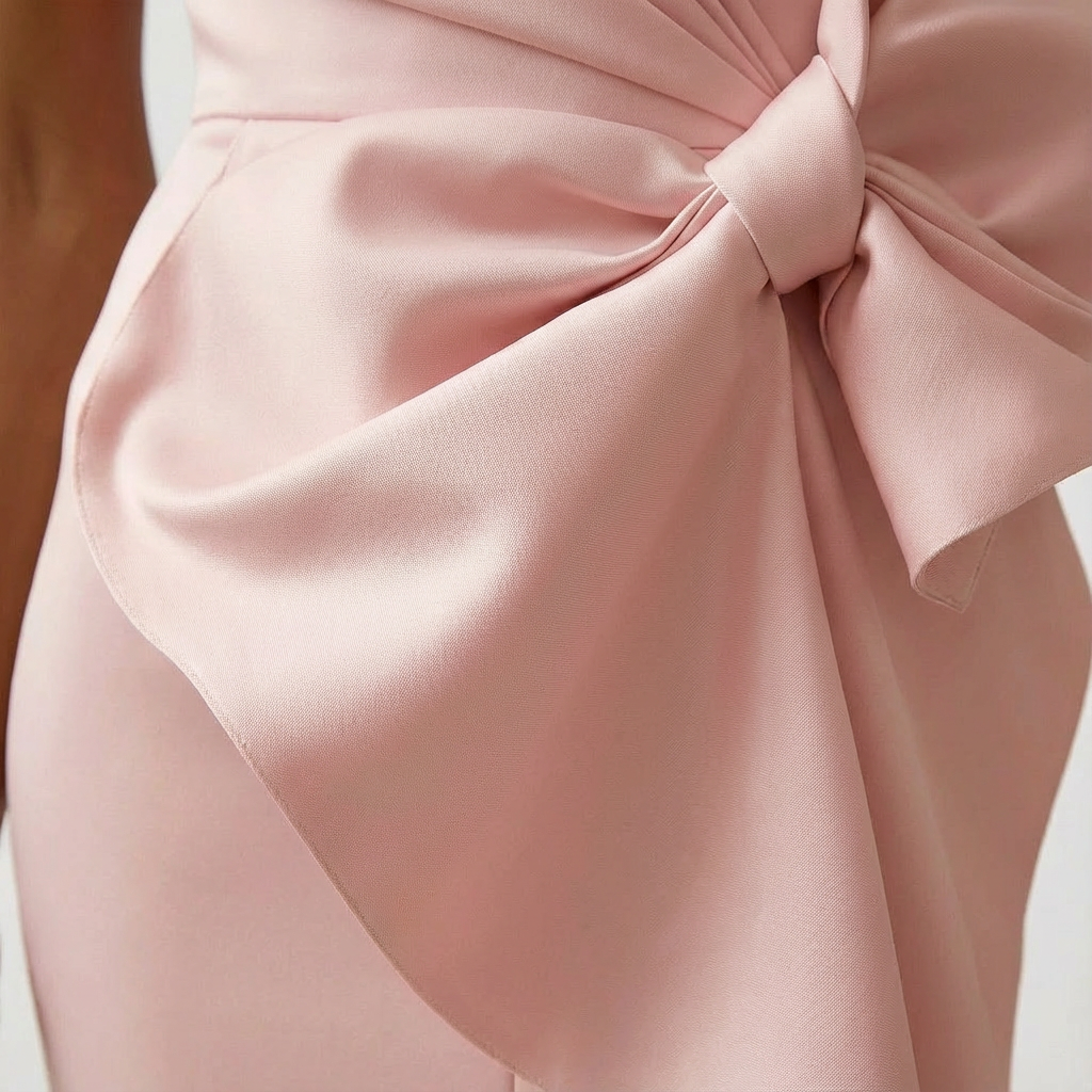Women's pink draped midi dress with bow detail
