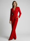 Women's red tailored wide leg jumpsuit with lapels
