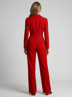 Women's red tailored wide leg jumpsuit with lapels