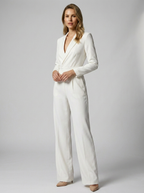 Women's red tailored wide leg jumpsuit with lapels