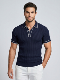 Elijah | Men's Ribbed Polo Shirt with Contrast Trim and Structured Knit