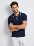 Men's burgundy ribbed polo shirt with contrast trim detail