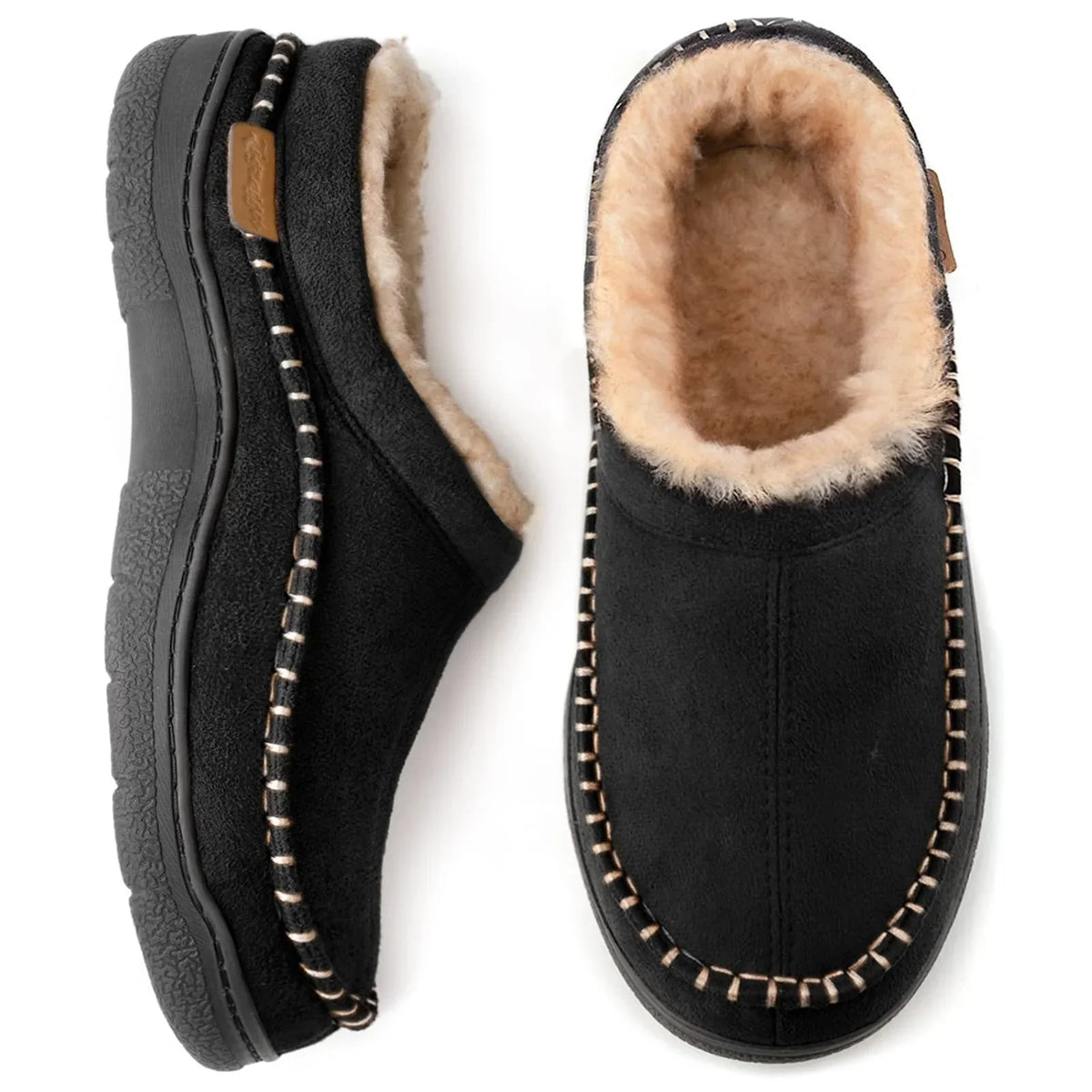 Men's beige warm lined slippers with non-slip sole
