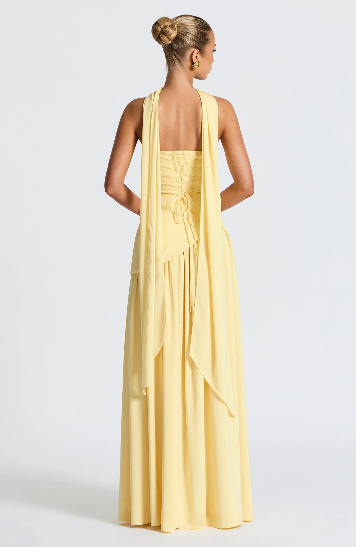 Women's rose strapless maxi dress with side slit and scarf detail