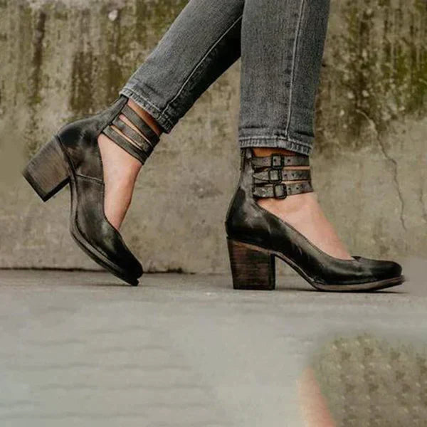 Women's block heel ankle strap shoes