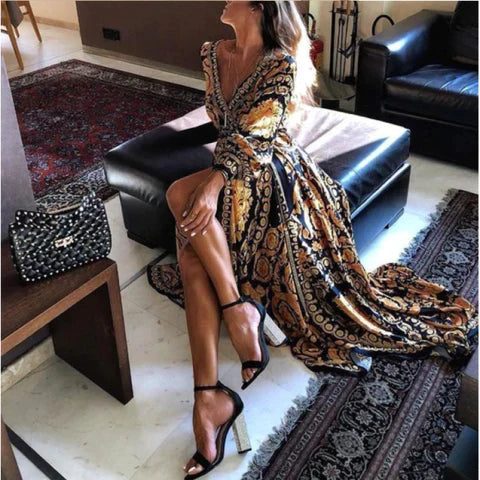 Women's wrap maxi dress with long sleeves