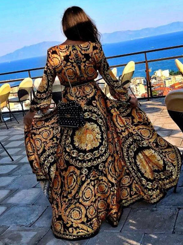Women's wrap maxi dress with long sleeves