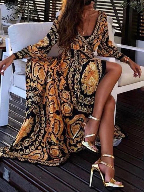 Women's wrap maxi dress with long sleeves