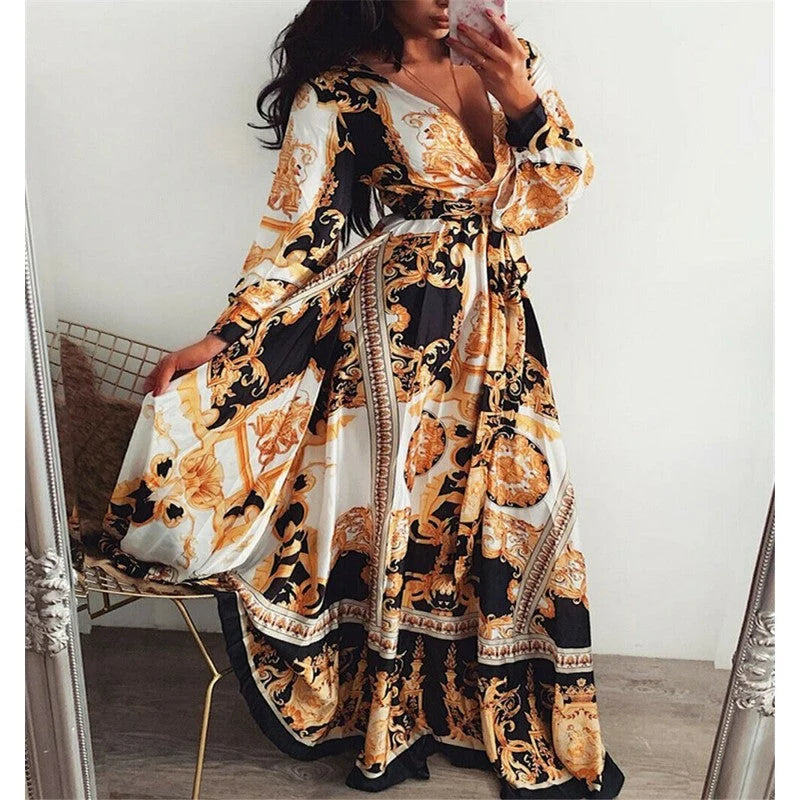 Women's wrap maxi dress with long sleeves