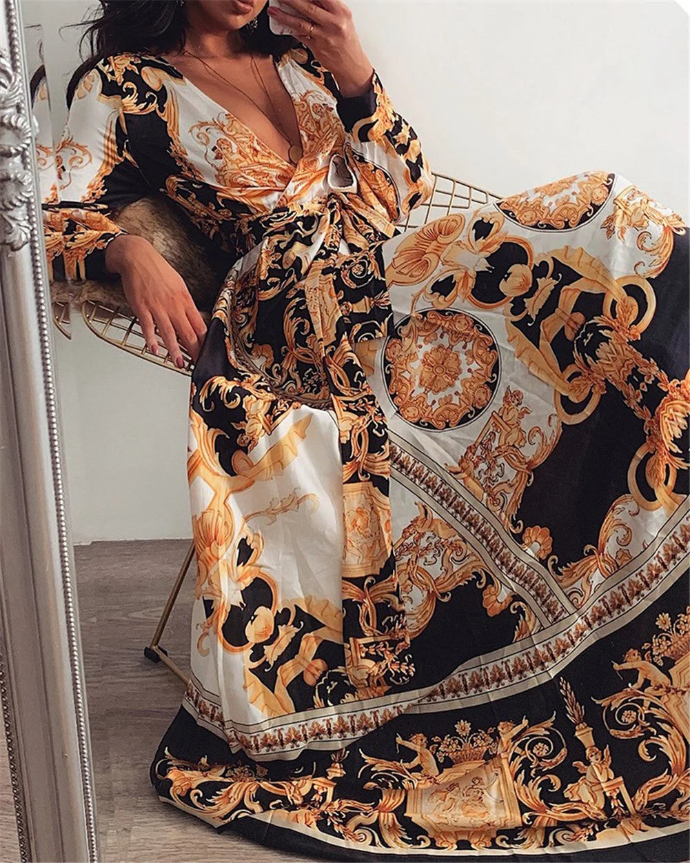 Women's wrap maxi dress with long sleeves