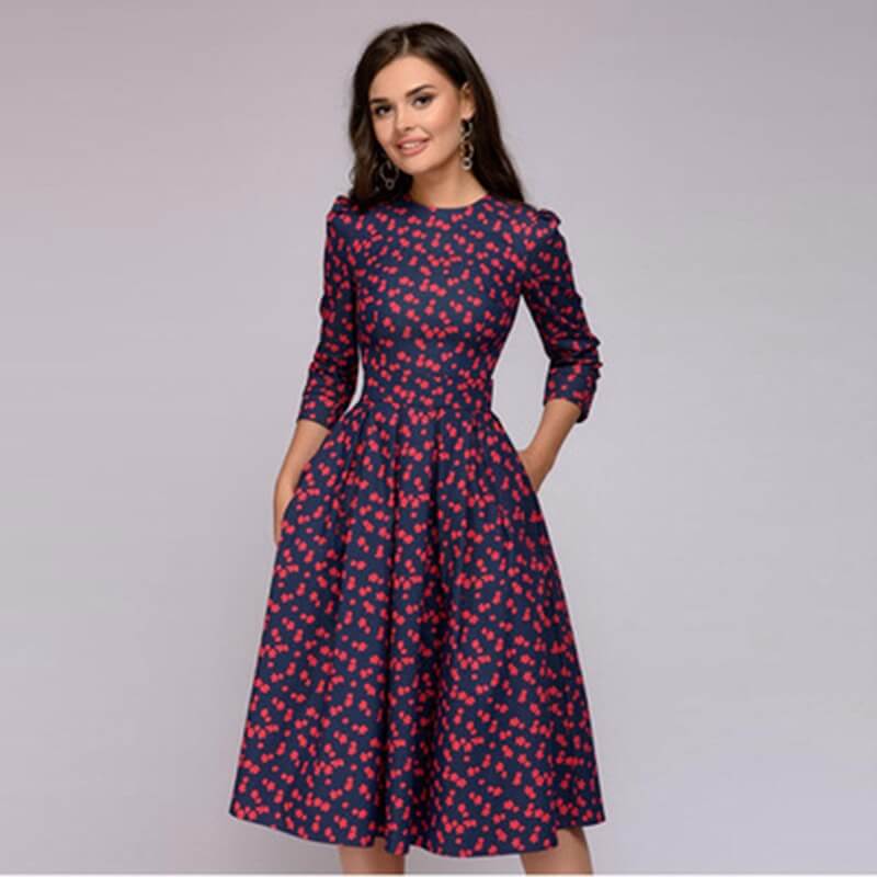 Women's navy floral fit and flare midi dress